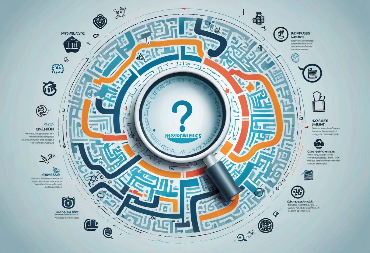 An intricate maze symbolizing the complexity of insurance, with various policy documents, premium rate charts, and a magnifying glass in the center, highlighting critical details. Soft, muted colors blend with sharp contrasts to represent clarity amidst confusion. Illustrate pathways leading to solutions and decisions, lined with supportive icons like calculators, checkmarks, and question marks. modern infographic style. vibrant colors.